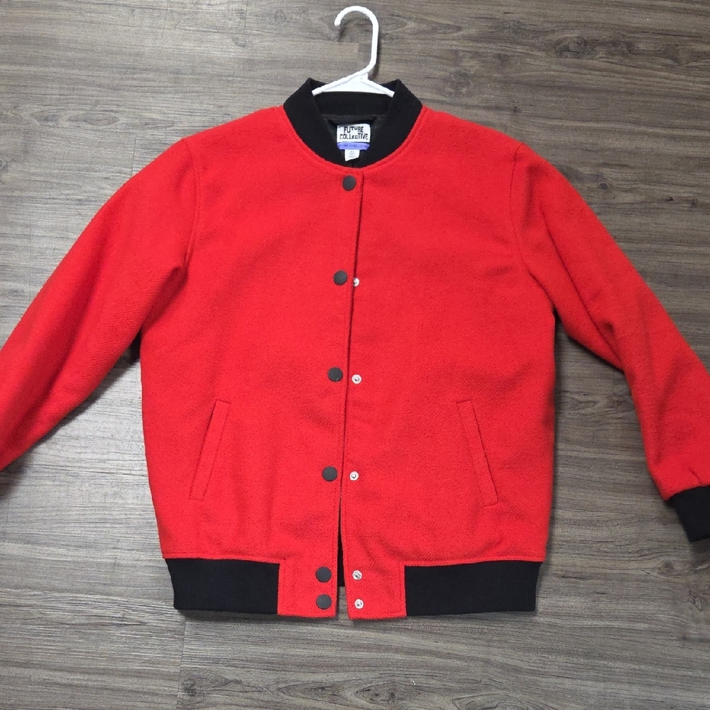 Red Bomber Jacket with Black Trim